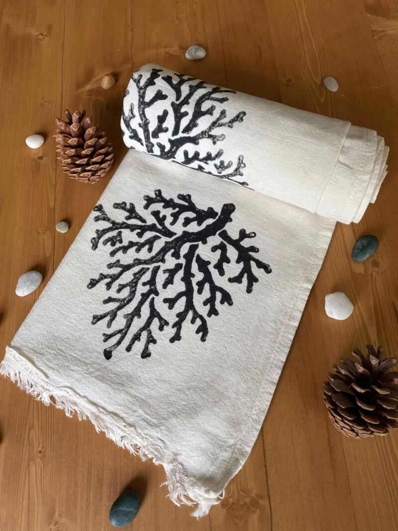 Coral Hand Printed Turkish Towel - Black, 100% Organic Cotton, Handmade, Bath Towel, Peshtemal, Sauna Towel, Beach Towel Coral Hand Printed Turkish Towel - Black, 100% Organic Cotton, Handmade, Bath Towel, Peshtemal, Sauna Towel, Beach Towel