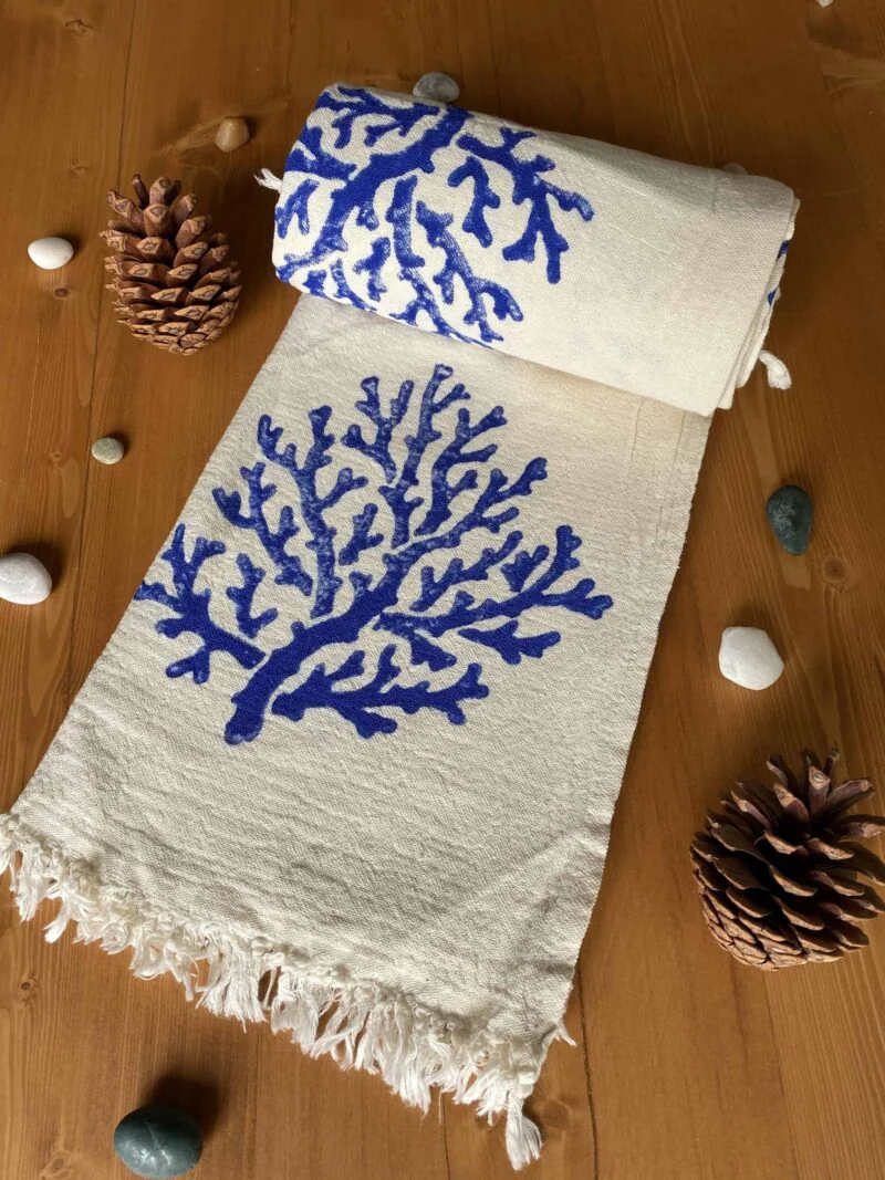 Coral Hand Printed Turkish Towel - Blue, 100% Organic Cotton, Handmade, Bath Towel, Peshtemal, Sauna Towel, Beach Towel Coral Hand Printed Turkish Towel - Blue, 100% Organic Cotton, Handmade, Bath Towel, Peshtemal, Sauna Towel, Beach Towel