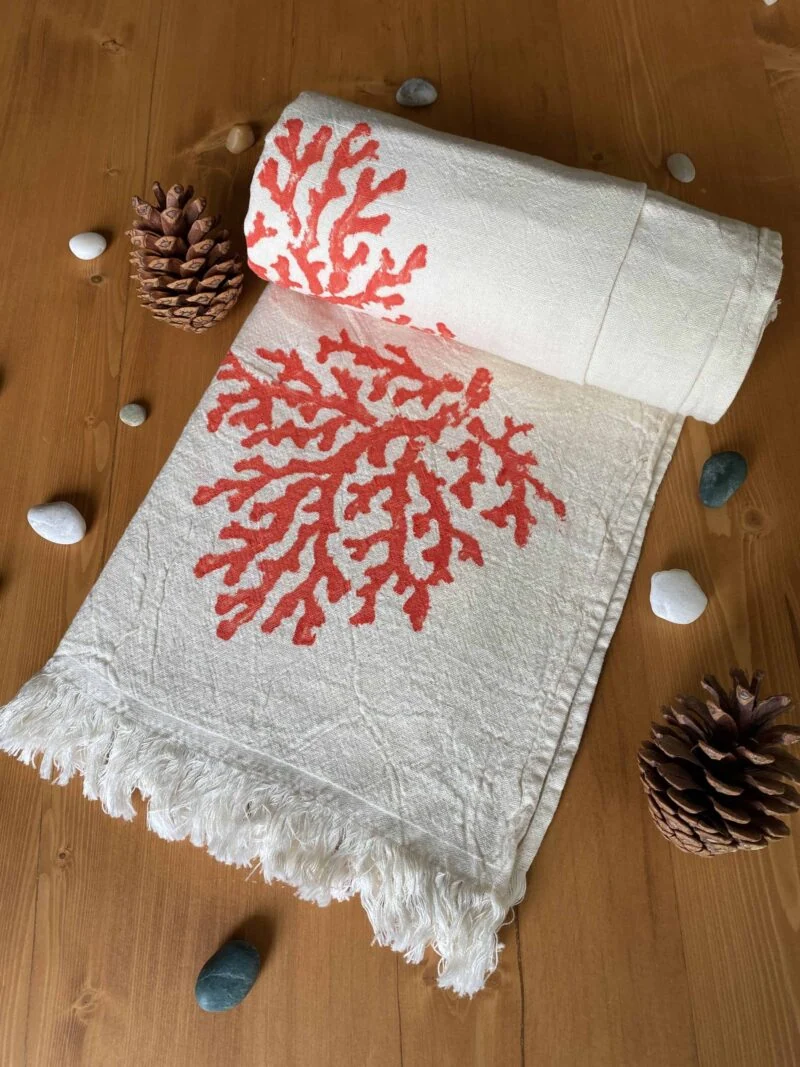 Coral Hand Printed Turkish Towel - Orange, 100% Organic Cotton, Handmade, Bath Towel, Peshtemal, Sauna Towel, Beach Towel Coral Hand Printed Turkish Towel - Orange, 100% Organic Cotton, Handmade, Bath Towel, Peshtemal, Sauna Towel, Beach Towel