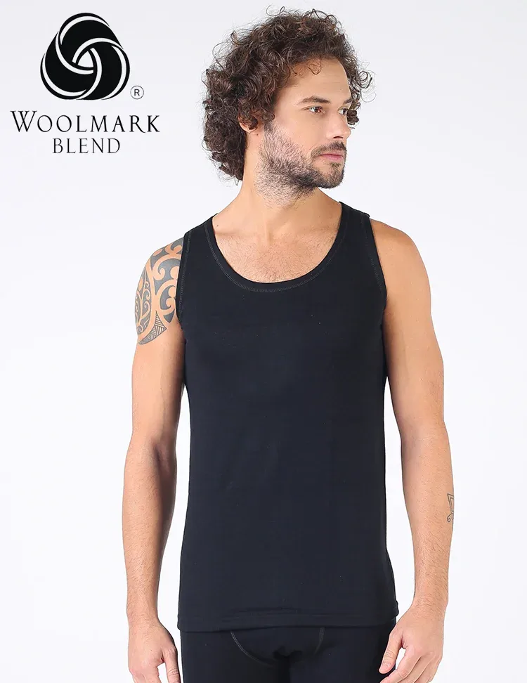 10000%20-%20Men%27s%20Black%20Wool%20Tank%20Top%20-%2010000 Woolmark-blend-black-tank-top-for-men, comfortable men's sleeveless tank in black made from Woolmark Blend fabric, perfect for casual wear and active lifestyles, with a fitted design and durable material, ideal for all-day comfort.