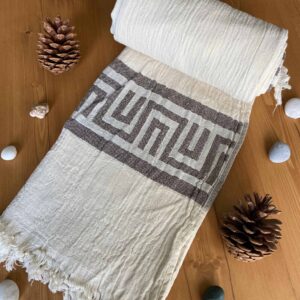 Ancient Greek Turkish Towel - Brown, 100% Organic Cotton, Handmade, Bath Towel, Peshtemal, Sauna Towel, Beach Towel