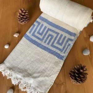 Ancient Greek Turkish Towel - Light Blue, 100% Organic Cotton, Handmade, Bath Towel, Peshtemal, Sauna Towel, Beach Towel