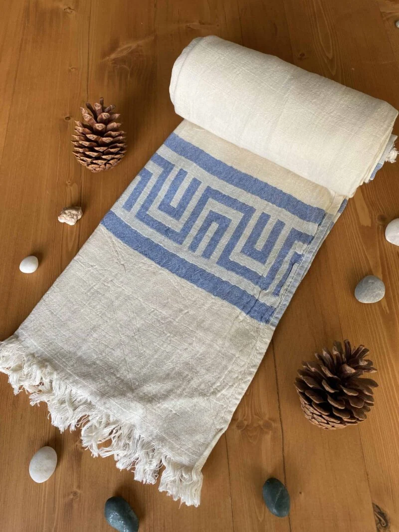 Ancient Greek Turkish Towel - Light Blue, 100% Organic Cotton, Handmade, Bath Towel, Peshtemal, Sauna Towel, Beach Towel