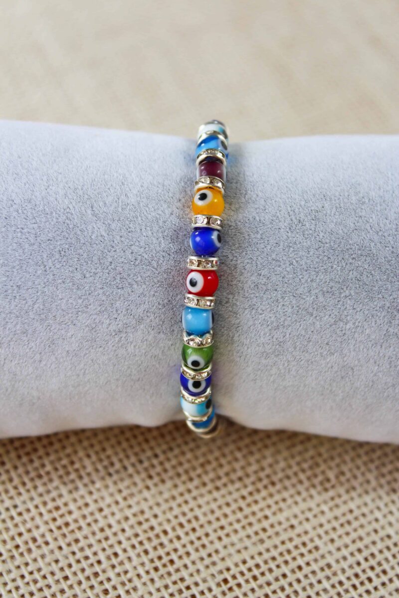Colorful Glass Evil Eye Bracelet with Cubic Zirconia