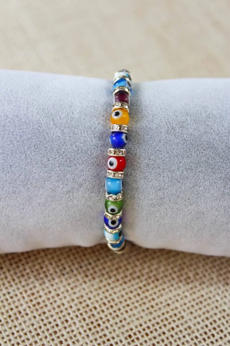 Colorful Glass Evil Eye Bracelet with Cubic Zirconia