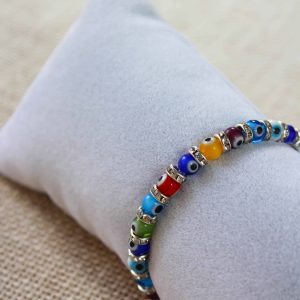 Colorful Glass Evil Eye Bracelet with Cubic Zirconia