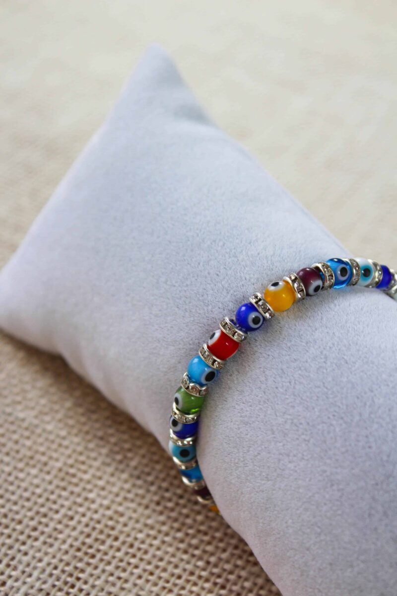 Colorful Glass Evil Eye Bracelet with Cubic Zirconia