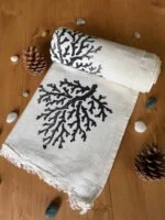 Coral Hand Printed Turkish Towel - Black, 100% Organic Cotton, Handmade, Bath Towel, Peshtemal, Sauna Towel, Beach Towel