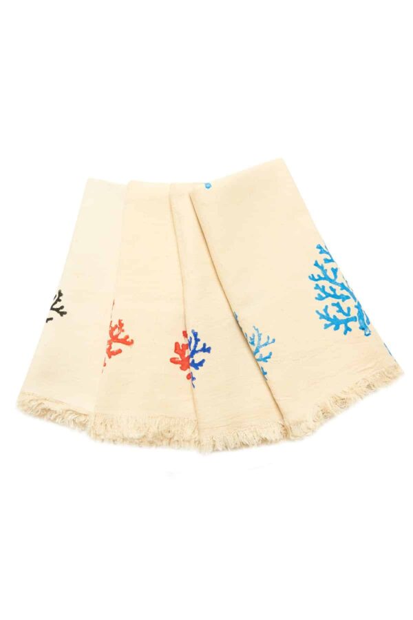 Coral Hand Printed Turkish Towel - Blue, 100% Organic Cotton, Handmade, Bath Towel, Peshtemal, Sauna Towel, Beach Towel