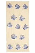 Coral Hand Printed Turkish Towel - Blue, 100% Organic Cotton, Handmade, Bath Towel, Peshtemal, Sauna Towel, Beach Towel