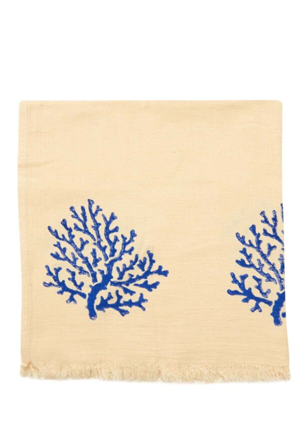 Coral Hand Printed Turkish Towel - Blue, 100% Organic Cotton, Handmade, Bath Towel, Peshtemal, Sauna Towel, Beach Towel