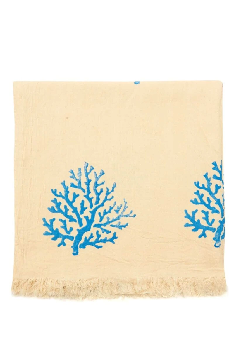 Coral Hand Printed Turkish Towel - Light Blue, 100% Organic Cotton, Handmade, Bath Towel, Peshtemal, Sauna Towel, Beach Towel