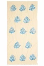 Coral Hand Printed Turkish Towel - Light Blue, 100% Organic Cotton, Handmade, Bath Towel, Peshtemal, Sauna Towel, Beach Towel