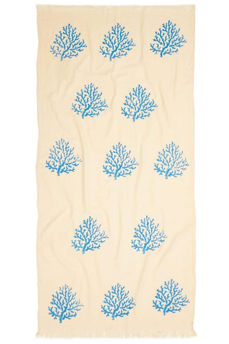 Coral Hand Printed Turkish Towel - Light Blue, 100% Organic Cotton ...