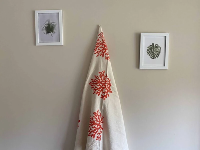 Coral Hand Printed Turkish Towel - Orange, 100% Organic Cotton, Handmade, Bath Towel, Peshtemal, Sauna Towel, Beach Towel