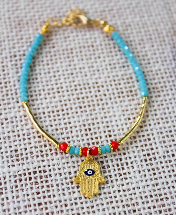 Evil Eye Bead Bracelet with Hamsa Hand