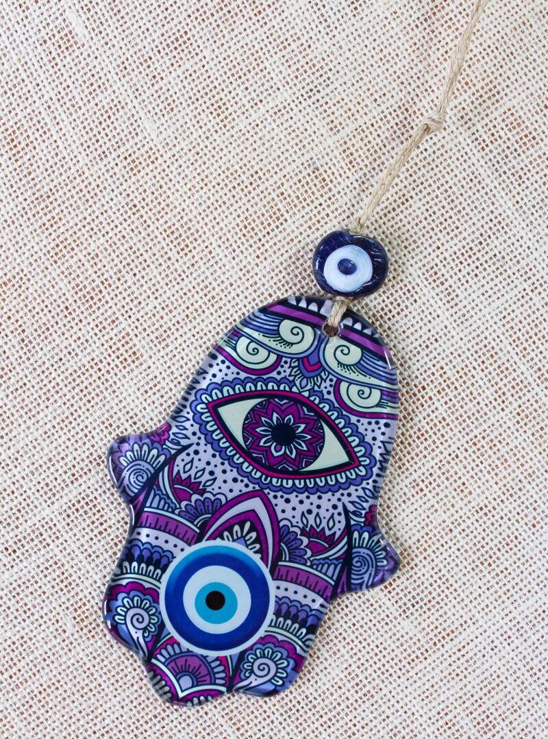 Evil Eye Hamsa Hand Glass Wall Ornament