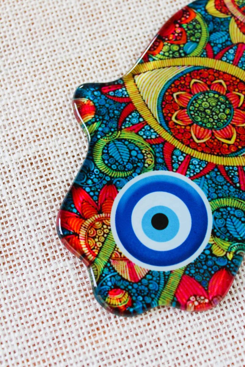 Evil Eye Hamsa Hand Glass Wall Ornament
