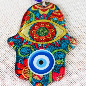 Evil Eye Hamsa Hand Glass Wall Ornament