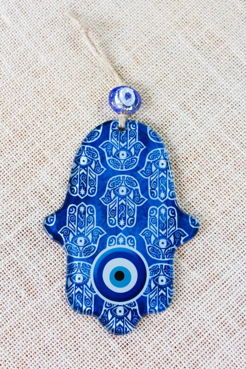 Evil Eye Hamsa Hand Glass Wall Ornament