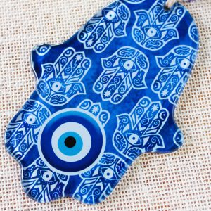 Evil Eye Hamsa Hand Glass Wall Ornament