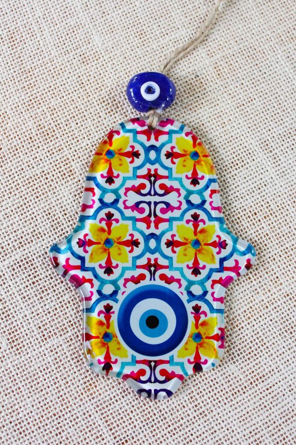 Evil Eye Hamsa Hand Glass Wall Ornament