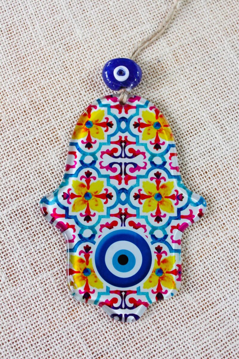 Evil Eye Hamsa Hand Glass Wall Ornament