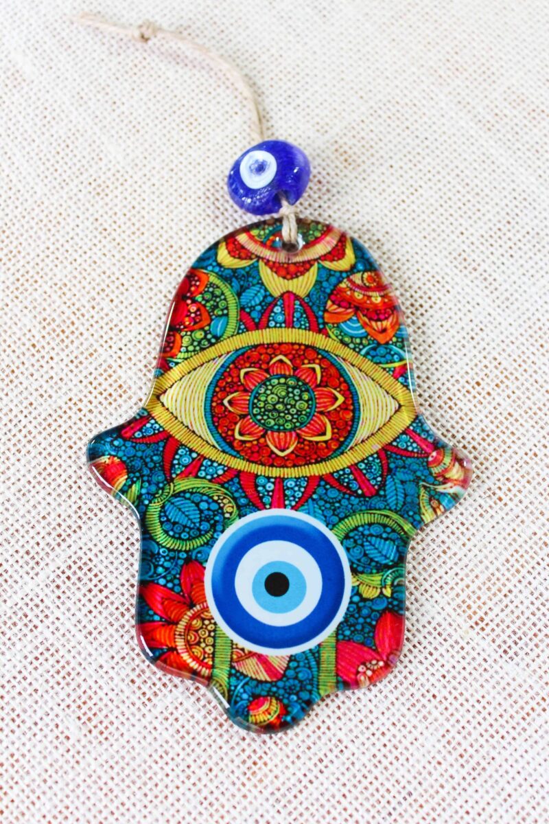 Evil Eye Hamsa Hand Glass Wall Ornament