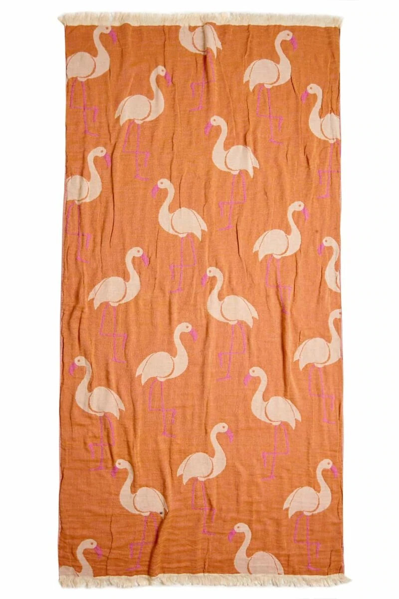Flamingo Turkish Towel - Pink, 100% Organic Cotton, Handmade, Bath Towel, Peshtemal, Sauna Towel, Beach Towel