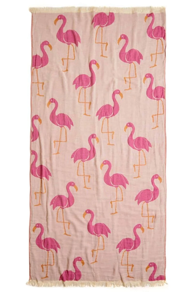 Flamingo Turkish Towel - Pink, 100% Organic Cotton, Handmade, Bath Towel, Peshtemal, Sauna Towel, Beach Towel