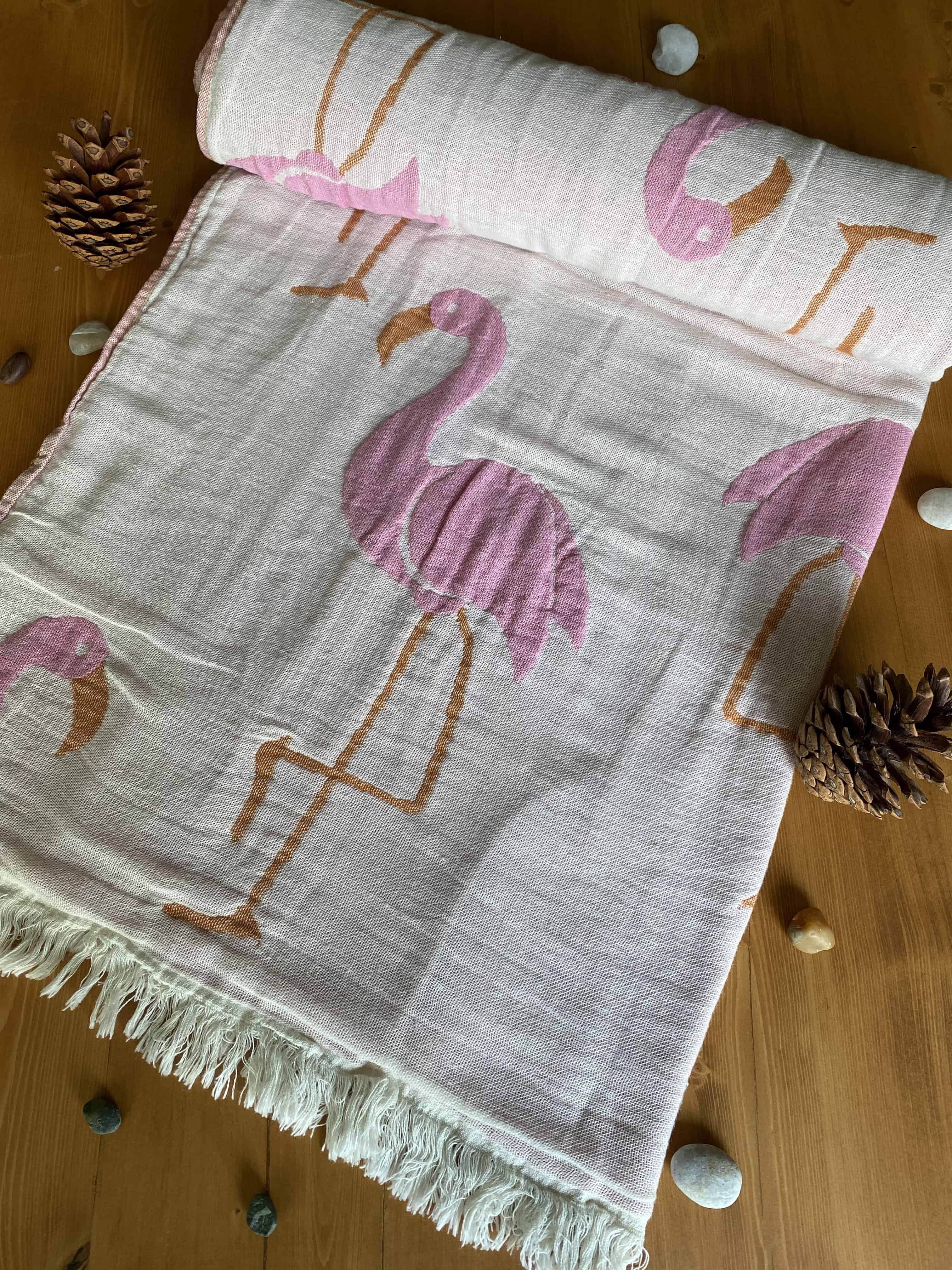 Flamingo Turkish Towel Pink Organic Cotton Handmade Bath
