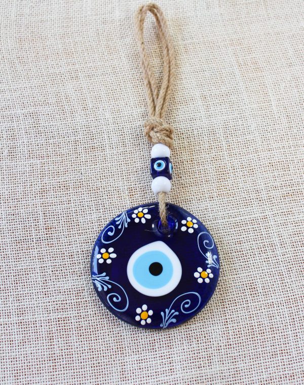 Flower Painted Blue Evil Eye Wall Hanging