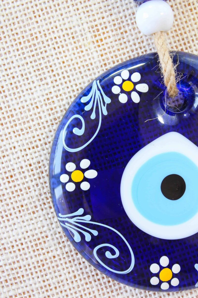 Flower Painted Blue Evil Eye Wall Hanging