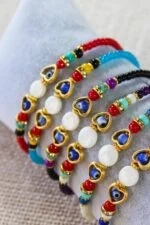 Glass Beaded Evil Eye Bracelet with Heart Shape & Zirconia