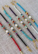 Glass Beaded Evil Eye Bracelet with Heart Shape & Zirconia