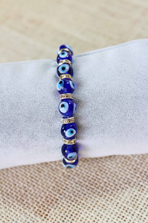 Glass Evil Eyes Bracelet with Cubic Zirconia