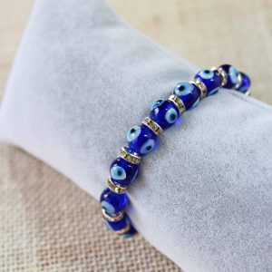 Glass Evil Eyes Bracelet with Cubic Zirconia
