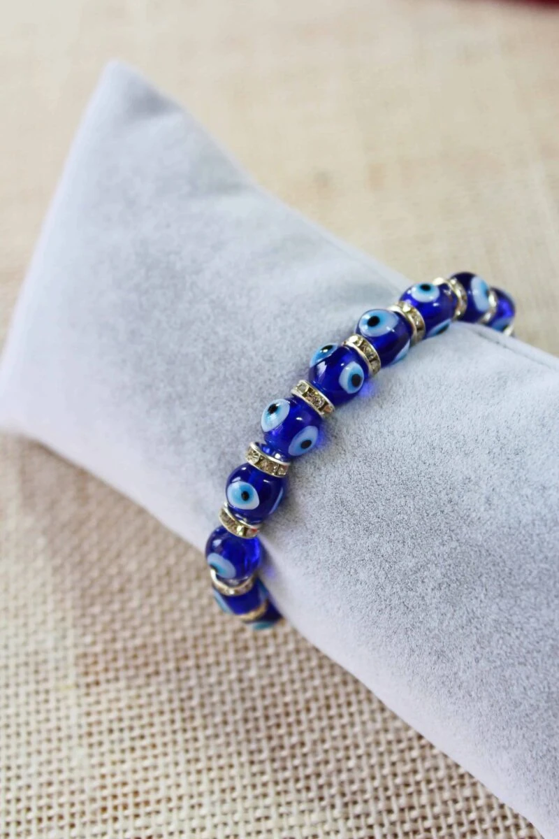 Glass Evil Eyes Bracelet with Cubic Zirconia