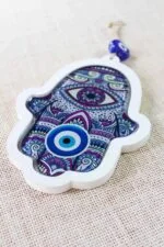 Hamsa Hand Evil Eye Glass Wall Ornament