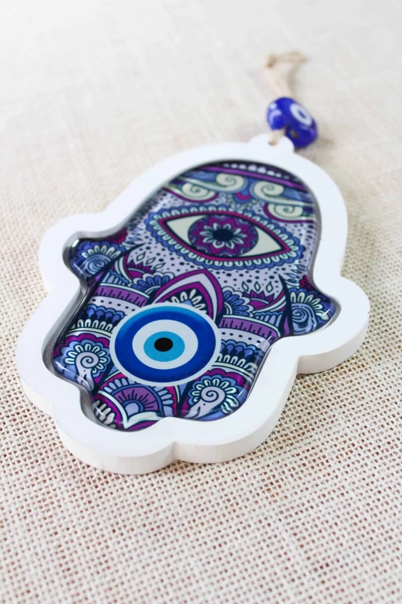 Hamsa Hand Evil Eye Glass Wall Ornament