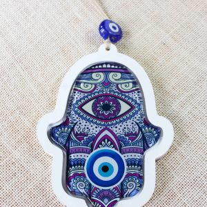Hamsa Hand Evil Eye Glass Wall Ornament