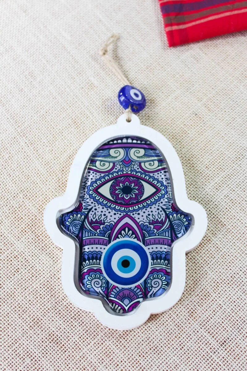 Hamsa Hand Evil Eye Glass Wall Ornament