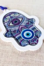 Hamsa Hand Evil Eye Glass Wall Ornament