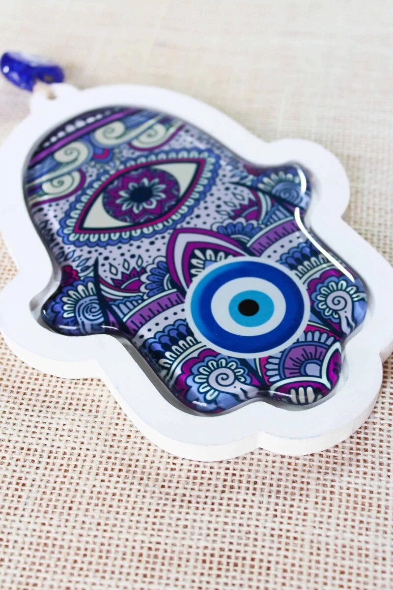 Hamsa Hand Evil Eye Glass Wall Ornament