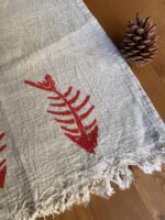 Hand Printed Fishbone Turkish Towel - Red, 100% Organic Cotton, Handmade, Bath Towel, Peshtemal, Sauna Towel, Beach Towel