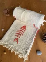 Hand Printed Fishbone Turkish Towel - Red, 100% Organic Cotton, Handmade, Bath Towel, Peshtemal, Sauna Towel, Beach Towel
