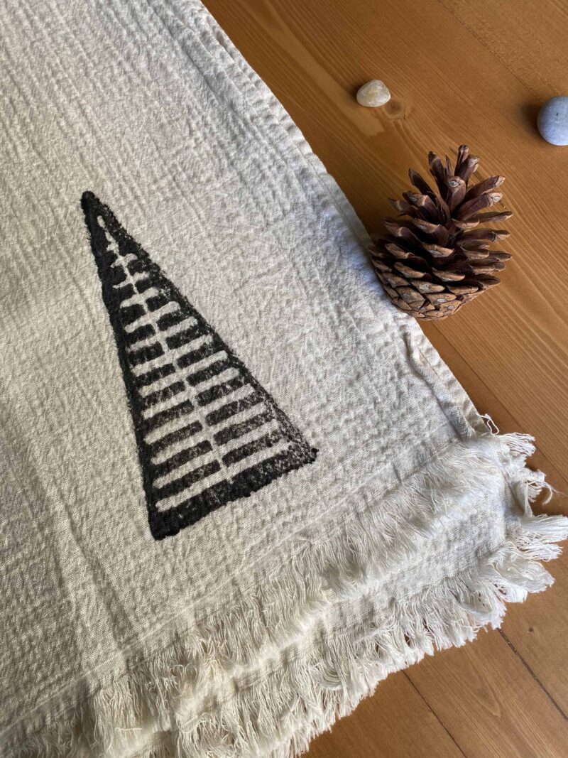 Hand Printed Pyramid Turkish Towel - Black, 100% Organic Cotton, Handmade, Bath Towel, Peshtemal, Sauna Towel, Beach Towel