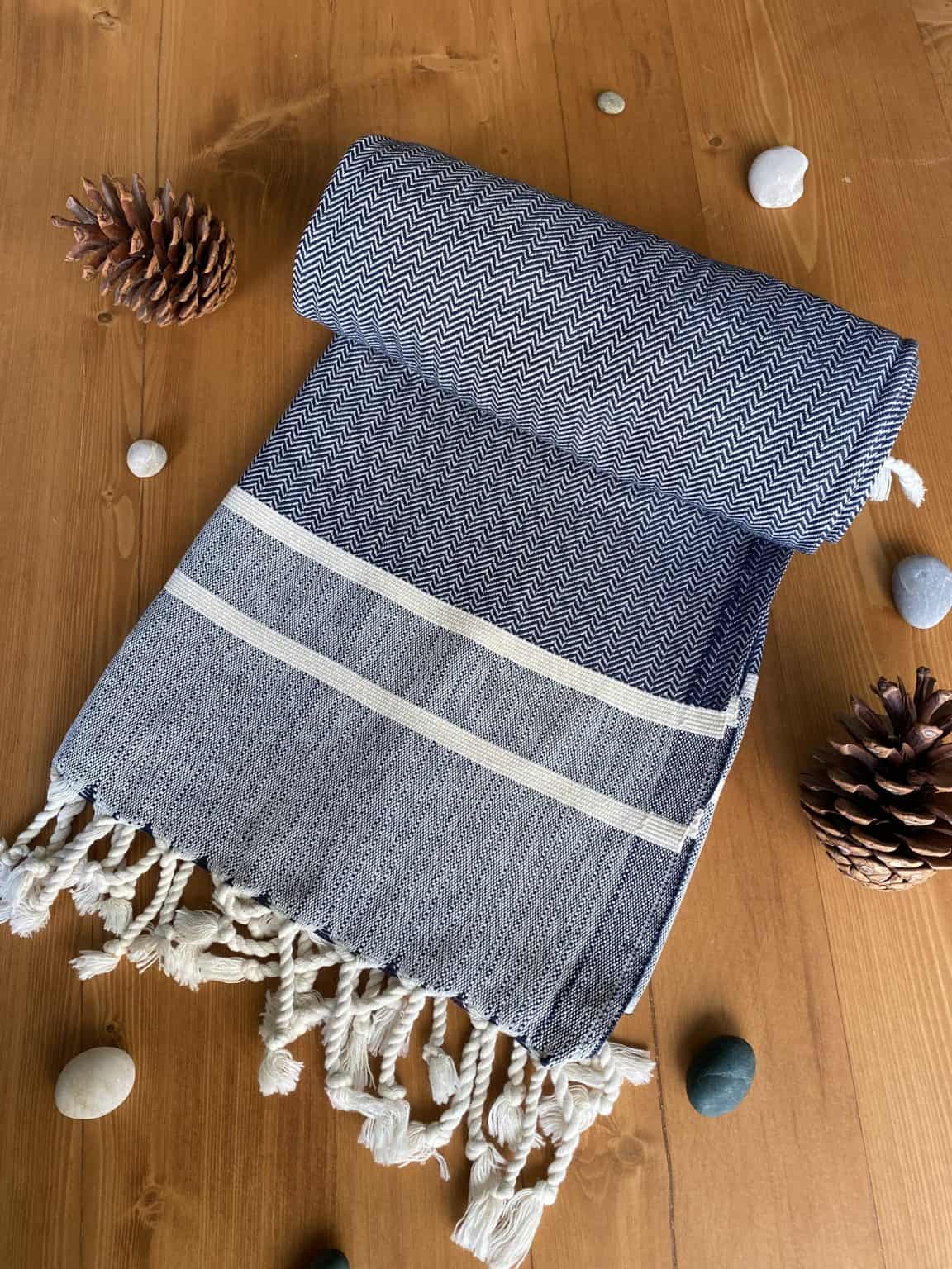 Ibiza Turkish Towel - Navy Blue, 100% Organic Cotton, Handmade, Bath ...