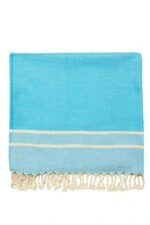 Ibiza Turkish Towel - Deep Sky Blue, 100% Organic Cotton, Handmade, Bath Towel, Peshtemal, Sauna Towel, Beach Towel
