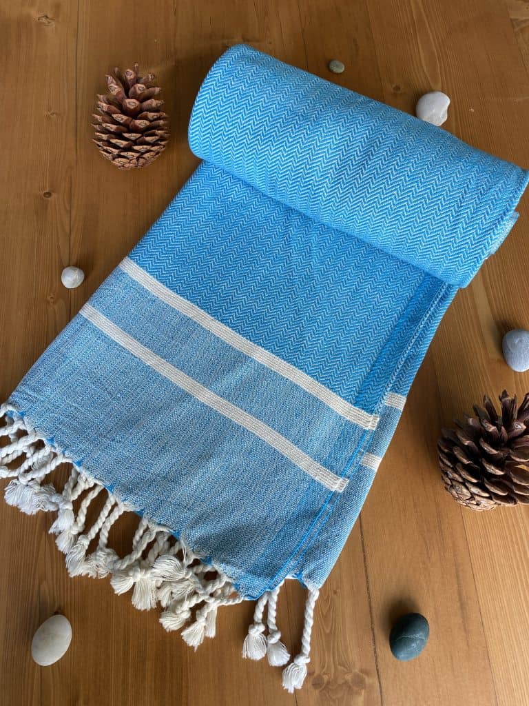 Ibiza Turkish Towel - Deep Sky Blue, 100% Organic Cotton, Handmade ...